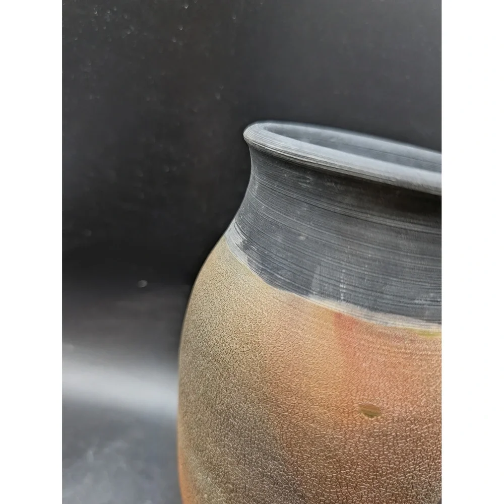 SWHS 15 Signed Studio Pottery Vase Textured Salt Glaze Brutalist Earth Tones